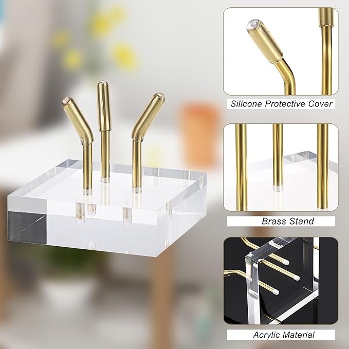 Hipiwe Gold Metal Arm Display Stand Easel with Acrylic Base Small Display Easel Holder for Sphere Crystal Ball Mineral Geodes Rock Seashell, Medium