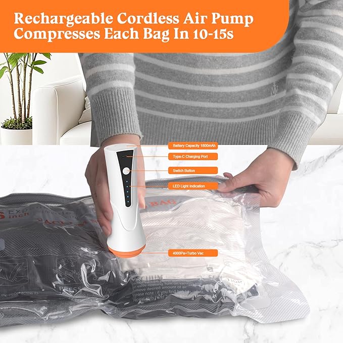 Vacuum Storage Bags for Travel with Pump - 12 Pack Vacuum Seal Bags for Clothing, Blankets, Bedding, Seasonal Storage, 80% Space Saver Compression Packing Bags for Suitcase and Luggage (12PACK)