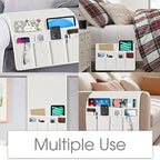 Joywell Armrest Organizer Remote Holder for Recliner Armchair Caddy Couch Sofa Arm Chair Caddie with 6 Pocket Storage for Magazine, Phone, iPad,Off White