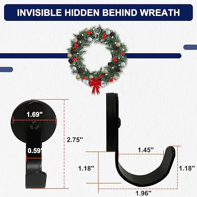 TSUYA 2 Pack Magnetic Wreath Hanger, Strong N52 Neodymium Magnetic Hooks for Towel Coat Umbrella Indoor Hanging, Garland Hook for Metal Front Door Wreath Hanger