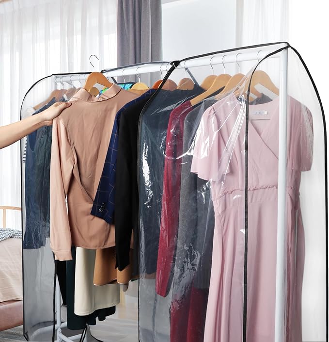 Zilink Clear Garment Rack Cover Transparent Clothes Rack Cover Waterproof Clothing Rack Cover with 2 Durable Zippers for Garment Rack (43"L x 20"W x 60"H, Rack Not Included)