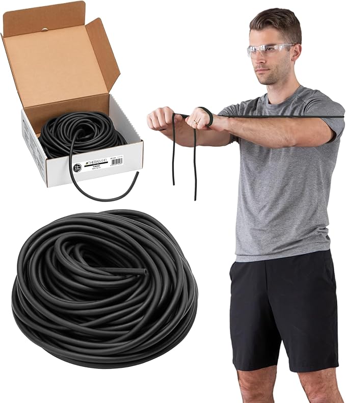 THERABAND Latex Resistance Tubing, Red, Medium Level 2, 100 ft Roll, Professional Grade Resistance Band for Exercise, Upper and Lower Body Workouts, Cut-to-Length, Color-Coded Levels