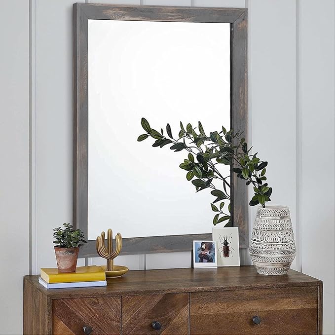 AAZZKANG Wooden Mirror Rectangle Rustic Mirrors for Wall Decorative for Bedroom Bathroom Living Room Entryway Hanging Home Decor 26"x18"