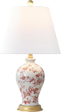 JONATHAN Y 24" White/Red French Country Ceramic Floral Urn Table Lamp, White Linen Shade, Chinoiserie Ginger Jar Bedside Lamp for Living Room Bedroom, LED Bulb (JYL3009C)