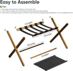 Luggage Rack, Folding Luggage Rack for Guest Room, Walnut Bamboo Suitcase Stand Holds up to 131 lb, Luggage Stand with Storage Shelf for Hotel, Bedroom (1 Pack)