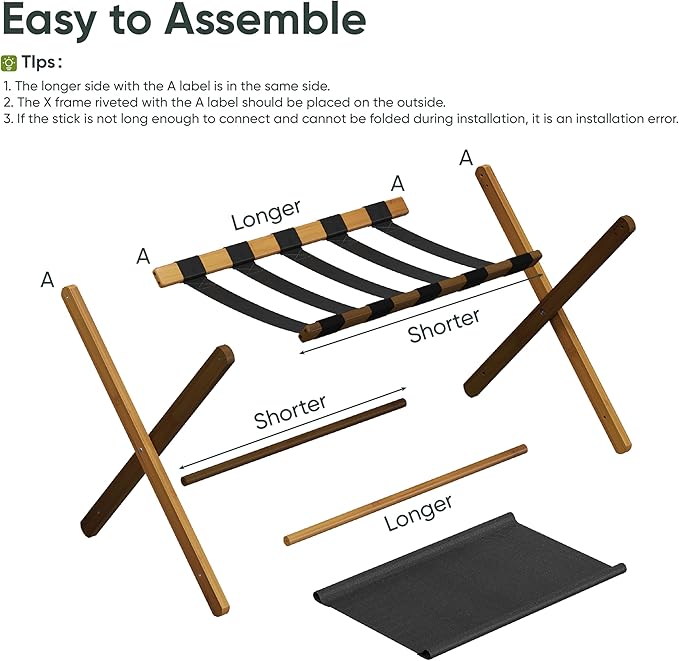 Luggage Rack, Folding Luggage Rack for Guest Room, Walnut Bamboo Suitcase Stand Holds up to 131 lb, Luggage Stand with Storage Shelf for Hotel, Bedroom (1 Pack)