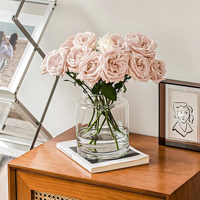 Clear Vases for Centerpieces, 7 Inch Large Glass Vase for Bouquet, Glasses Home Decor Modern Jarrones Decorativos for Wedding Living Room Dining Table Office