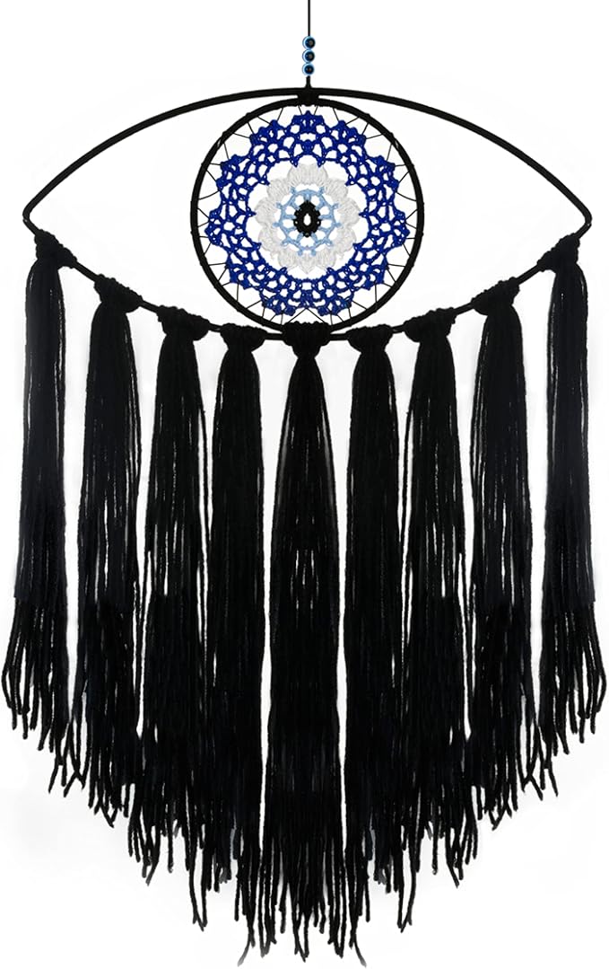 Holmgren Evil Eye Dream Catcher - Black Dream Catchers for Bedroom, Evil Eye Wall Hanging for Witch Dark Decor, Gothic Wall Decorations, Ornament Craft Gift(Black)