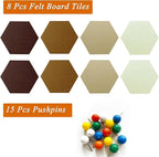 8 Pcs Hexagon Felt Cork Bulletin Board Tiles, Self Adhesive DIY Bulletin Board Pin Board for Office School Home Wall Decor Memos Photos Display (Gradual Brown)