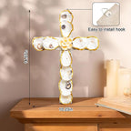 QEQEKAKA Cross Wall Decor - Handmade Oyster Shells Cross Wood Wall Decor for Christian Wall Art Decor Religious Gift Indoor Outdoor Home Decor