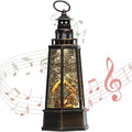 13.5'' Christmas Nativity Snow Globe, Retro Lighthouse Style Musical Lighted Water Lantern, Decoration with Swirling Glitter, USB Powered and Battery Operated, Xmas Home Décor Gift
