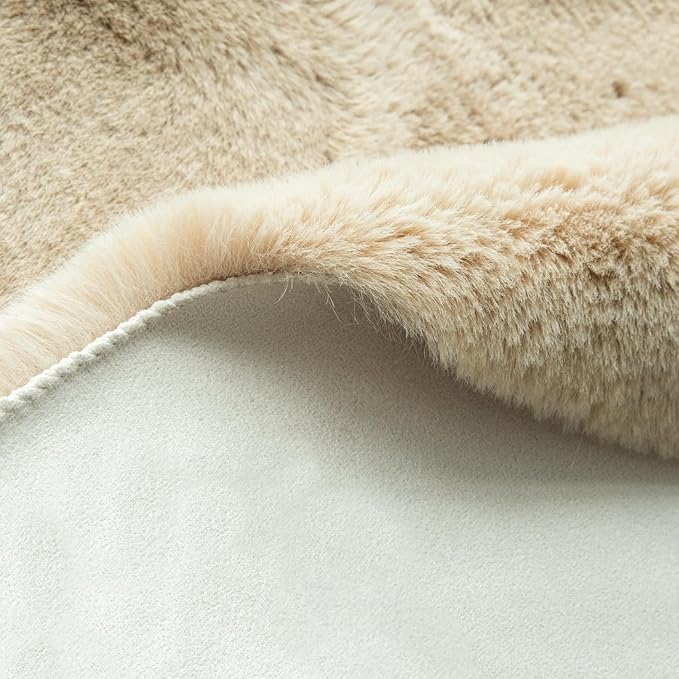 Round Rugs 8ft Shag Washable Fluffy Area Rugs for Bedroom Light Brown Beige Large Circle Faux Rabbit Shaggy Fur Rug for Living Room Nursery Rug