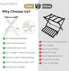 Fully Assembled Luggage Racks Pack of 2, Upgraded Bamboo Foldable Suitcase Stand with 5 Nylon Straps, 26.77" Thickened Luggage Stand Holder with Shelf for Guest Room Bedroom Hotel, White