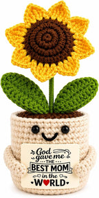 Velyra Crochet Sunflower Mom Gift, Mother’s Day Present from Daughter Son, Cute Handmade Best Mom Keepsake, Small Desk Decor, Unique Birthday Idea
