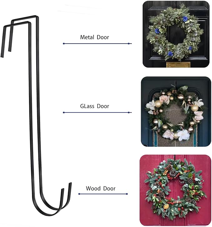 12 in Wreath Hanger Black Wreath Hangers for Front Door 2 Pack Wreaths Hangers Hook Over The Door Hook Christmas Wreaths Holder Halloween Easter Home Wreaths Hanging Hooks Decoration
