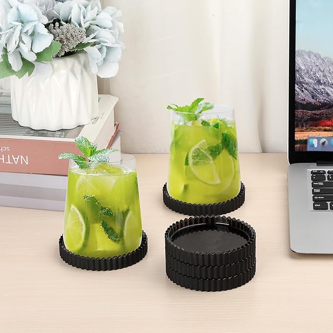 Glass Black Coaster Set of 5- Coasters for Glass Table Black Coasters Modern Round Cup Mats Coffee Table Decor for Kitchen, Bar, Dining Room, Living Room, Office