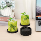 Glass Black Coaster Set of 5- Coasters for Glass Table Black Coasters Modern Round Cup Mats Coffee Table Decor for Kitchen, Bar, Dining Room, Living Room, Office