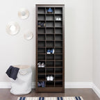 Prepac Elegant Brown Shoe Storage Cabinet, Space-Saving Solution with Cubbies for 36 Pairs, 13"D x 23.5" W x 72.5" H
