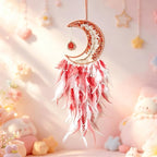 Moon Dream Catchers with Chakra Gemstone Agate Stone, Crystal Tree Life Dream Catchers Wall Hangings Room Decor (Red)