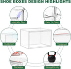 1 Pack Acrylic X-Large Shoe Box Clear Plastic Stackable Storage Boxes with Magnetic Door Shoe Organizer for Closet Sneaker Boot Shoe Storage,Fit up to US Size 14