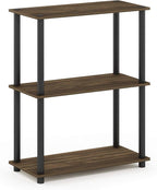 Furinno TURN-N-TUBE Storage Shelves, 3-Tier Book Shelf, Corner Shelf, Toolless Open Shelves, for Organization and Storage, Living Room, Garage, Home Office, Columbia Walnut