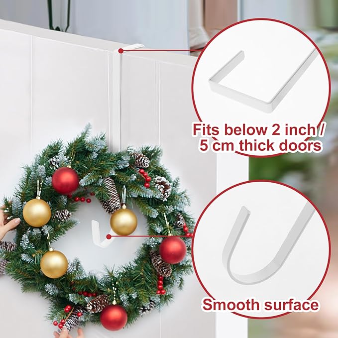 12 in Wreath Hanger for Front Door 2 Pack White Wreath Hangers Over The Door Wreaths Hanger Holder Hook Christmas Wreaths Hook Decoration Christmas Halloween Easter Home Outdoor Narrow