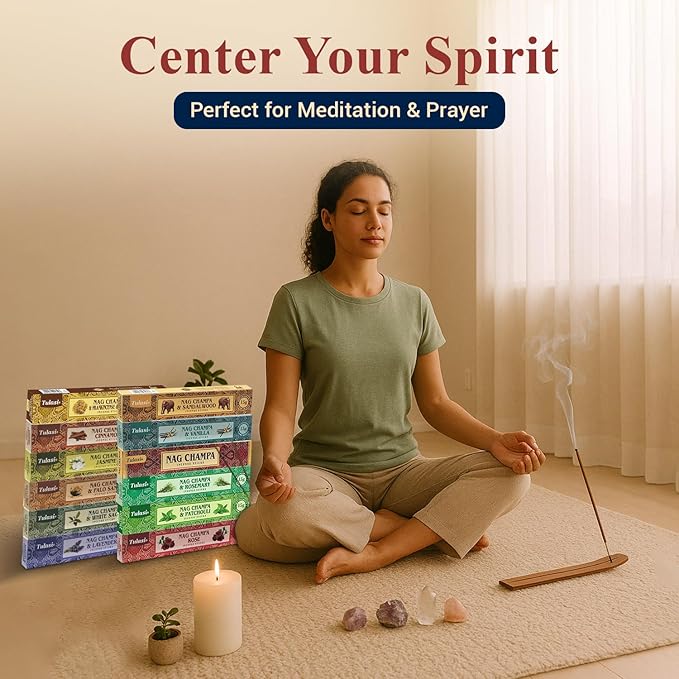 Tulasi Nag Champa Incense Sticks Assorted/Variety Pack – 180 Hand Rolled Sticks, 12 Natural Scents | Sandalwood, Lavender, Vanilla, White Sage | Meditation & Yoga Aromatherapy