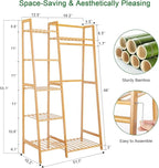 Bamboo Clothes Rack with 7 Tier Storage Shelves Clothing Hanging Stand for Small Spaces Children's Wardrobe Closet, Multifunctional Plant Stand