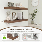 Acovy 32 Inch Floating Shelves, 3D Textured Wood Grain, 32"x9.25"x1.5" Inch Deep Floating Shelves for Wall, Wooden Shelves for Bathroom, Bedroom, Living Room, Walnut, 2 Pieces