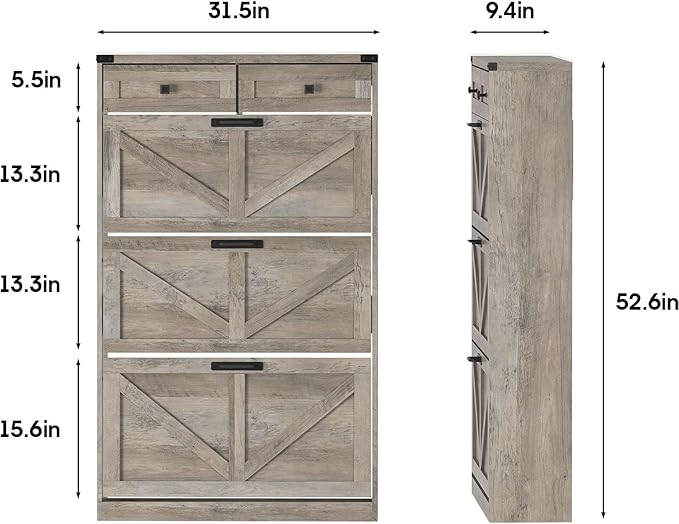 Shoe Cabinet with 3 Flip Drawers & 2 Drawers,Freestanding Shoe Storage Cabinet for Entryway,Farmhouse Narrow Slim Organizer Rack for Foyer,Hallway,Grey