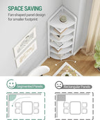 Hzuaneri Corner Shelf Stand, Corner Bookshelf, Plant Shelf, Corner Display Rack, Standing Shelf with Metal Frame for Living Room, Bathroom, Kitchen, Industrial Style, 6 Tier White CS06613W