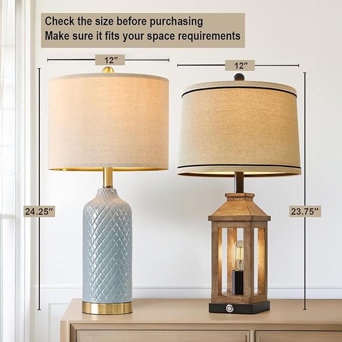 24.25" Table Lamp Modern Ceramic Blue Lamps for Living Room Bedroom Boho Bedside Table Lamps for Night Stands Nightstand Lamp Coastal Side End Table Lamps Reading Light Home Office Dorm Deco Gifts