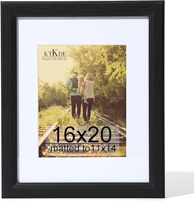 KTKDE 16x20 Picture Frame Real Glass,Poster frame Display Pictures 11x14 with Mat or 16x20 Without Mat, Modern Style Wood Composite Frame,Gallery Wall Frame Wooden Black，best gift