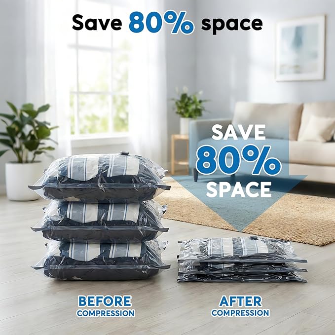 Mapambo Travel Vacuum Bags with -60000Pa LED Electric Pump, 18 Pack Vacuum Seal Bags for Clothing Travel in 3 Combo sizes, Space Saver Vacuum Storage Bags, Saving up to 80% of Space (18 Combo Size)