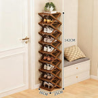 The 9-Tier No-Assembly Bamboo Rack, 2026 Upgraded Foldable Bamboo Shoe Rack, Space-Saving Organizer for Shoes, No Assembly Narrow Shoe Shelf for Entryway Closet Dorm (Brown,9-Tier)
