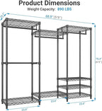 VIPEK V5C Portable Clothes Closet Wardrobe Bedroom Armoires Heavy Duty Covered Clothes Rack, Black Metal Clothing Rack with Grey Oxford Fabric Cover, Adjustable Custom Closet Rack 68.9"Lx15.7"Wx76.4"H