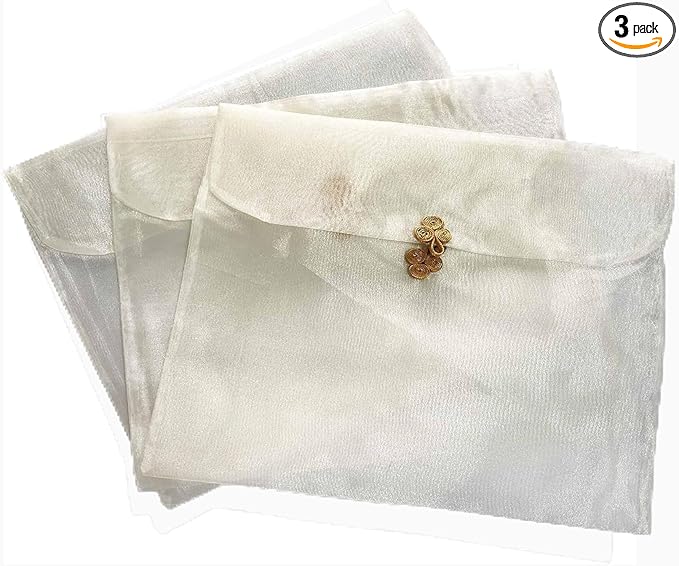 3 Pieces Scarf Storage Bag Beige Encrypted Matte Button Yarn Envelope Silk for Scarf Gifts Organza Clothing Wardrobe Organizer Packaging Bags 10.6 x 14.5 Inches (White)