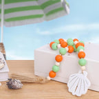 Meplait Wood Bead Garland, Coastal Tassel Garland with Shell Tag Beach Farmhouse Decor for Tiered Tray Table Centerpiece Wall Home Decoration