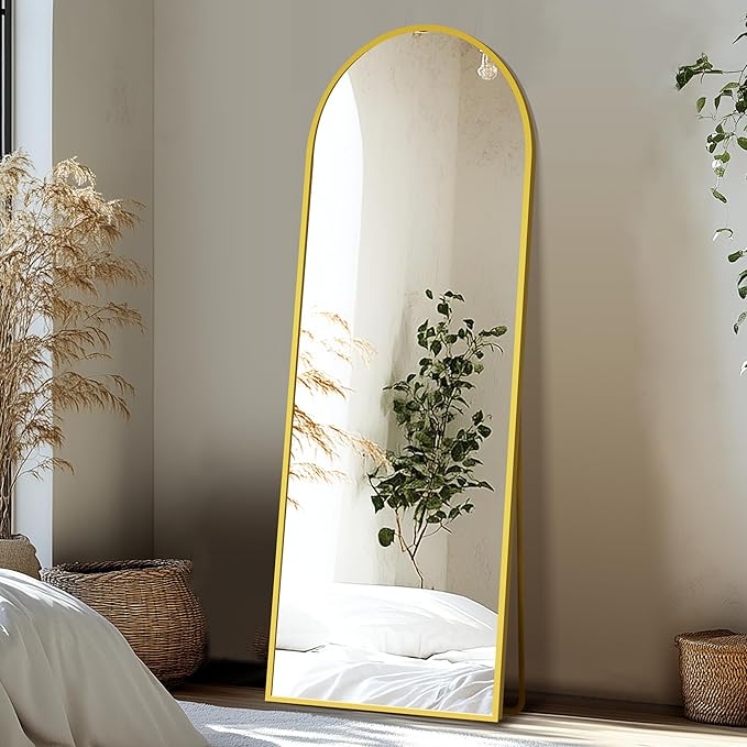 Delma Full Length Mirror, Large Floor Mirror for Wall, Bedroom, Bathroom, Living Room with Aluminium Frame (Stand, Arch 56x15-Gold)