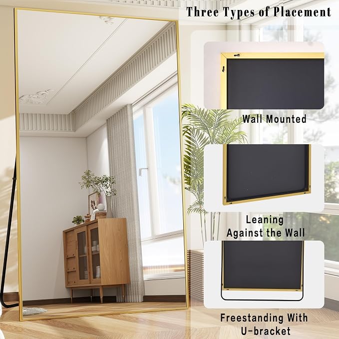 BEAUTYPEAK 77"x38" Rectangle Full Body Floor Mirrors, Full Length Mirror Hanging or Leaning, Aluminum Alloy Frame Wall Mirror for Bedroom, Dressing Room, Gold