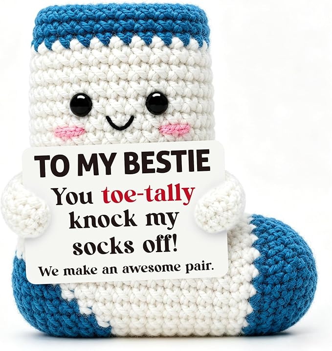 Belatelove Funny Gifts for Best Friend, Handmade Crochet Sock Doll, Birthday Gift for Women Coworker Sister, Inspirational Present Home Office Desk Decor