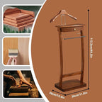 Wooden Suit Valet Stand for Men, Clothes Valet with Drawer, Shoe Rack, Tie Rack and Trouser Bar, Freestanding Clothes Organizer for Bedroom Entryway