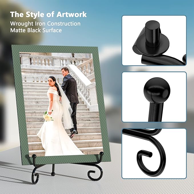 8 Inch 4 Pack Iron Display Stand, Metal Easel Stand for Picture Frame, Black Wire Iron Easel Plate Holder Dish Stand for Displaying Pictures, Decoration Plates, Books Dishes and Arts