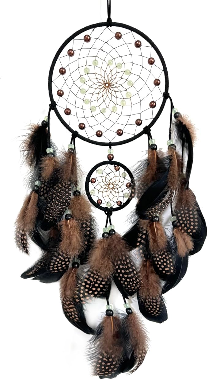 Brown and Black Dream Catcher Wall Decor Feather Dream Catchers with Luminous Bead Handmade Dreamcatcher Wall Hanging Ornament for Bedroom Living Room Home Decor