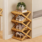 The 9-Tier No-Assembly Bamboo Rack, Foldable Space-Saving Organizer for Shoes, No Assembly Narrow Shoe Shelf for Entryway Closet Dorm (Yellow, 4)