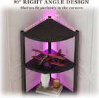 Corner Shelf with Storage, LED Lights 6-Tier Corner Bookshelf, 66'' Organizer Book Shelf Shelves Steel Frame Display Stand with Living Room, Bedroom, Study, Black