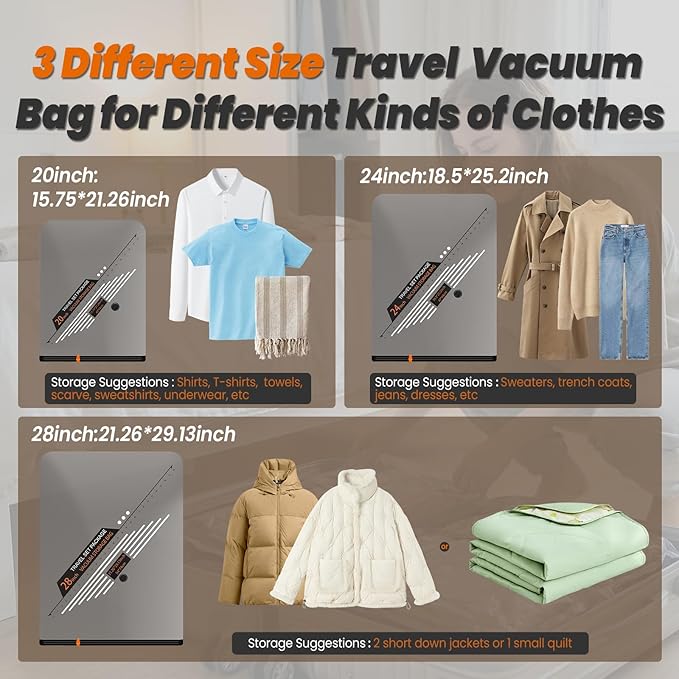 Space Saver Vacuum Storage Bags with Manual Hand Pump - 8PCS Set (4 Medium/4 Small) 70% Compression Travel Bags for Clothing Storage