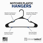 Plastic Hangers 50 Pack - Space Saving Clothes Hangers, Made in USA, Durable & Strong Plastic Shirt & Coat Hanger with Notches & Shoulder Grooves, Non-Slip Clothing Hangers | Black