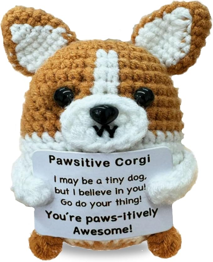 Positive Emotional Support Corgi, Funny Handmade Crochet Corgi for Brother, Valentine's Day Gift