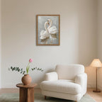 Framed White Swan Canvas Wall Art – Vintage Romantic Swan Oil Painting, Simple Rustic Animal Art Prints, Classical Artwork Wall Decor for Living Room Bedroom Office – 12x16in
